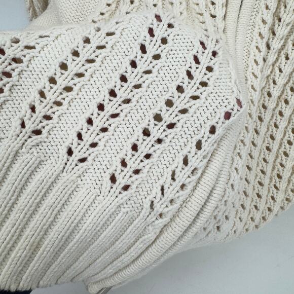 Chico's Sweater Womens Large Cream Pointelle Open Knit Full Zip Cardigan Coastal - Picture 6 of 8